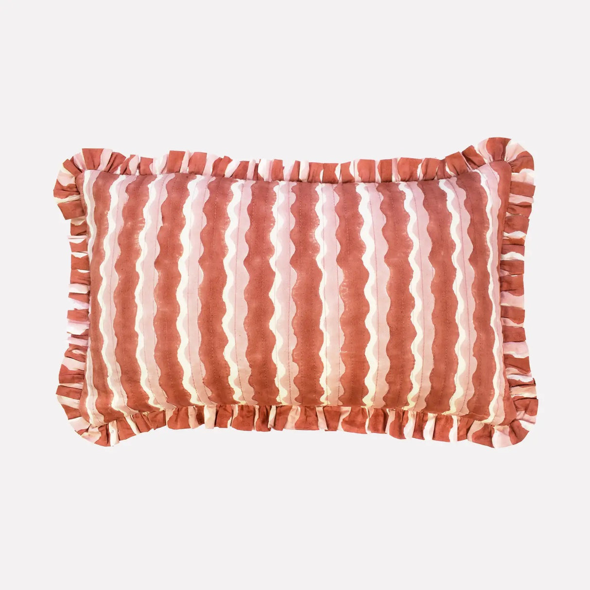 Cotton Quilted Frill Cushion | Whirly | Ginger | Small