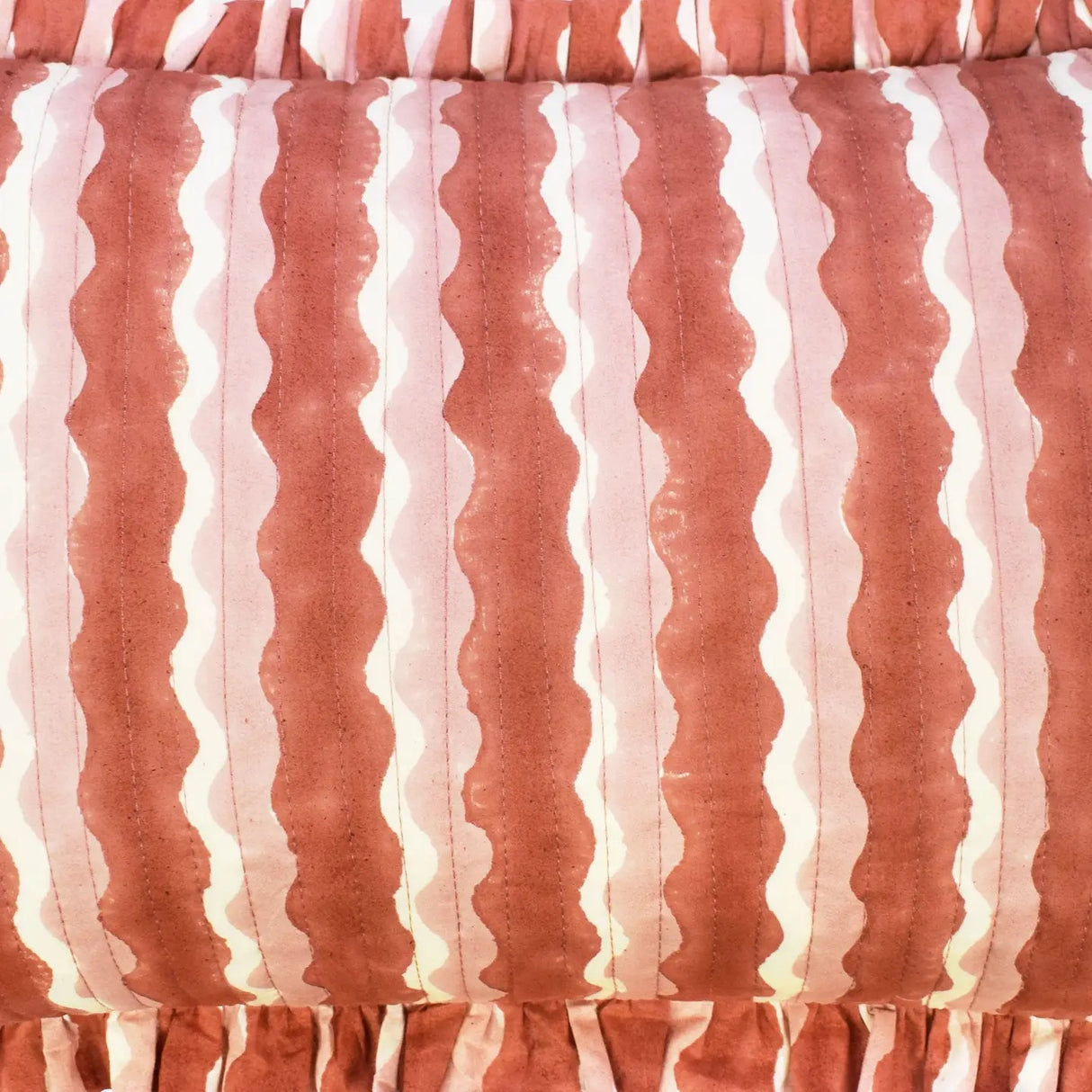 Cotton Quilted Frill Cushion | Whirly | Ginger | Small