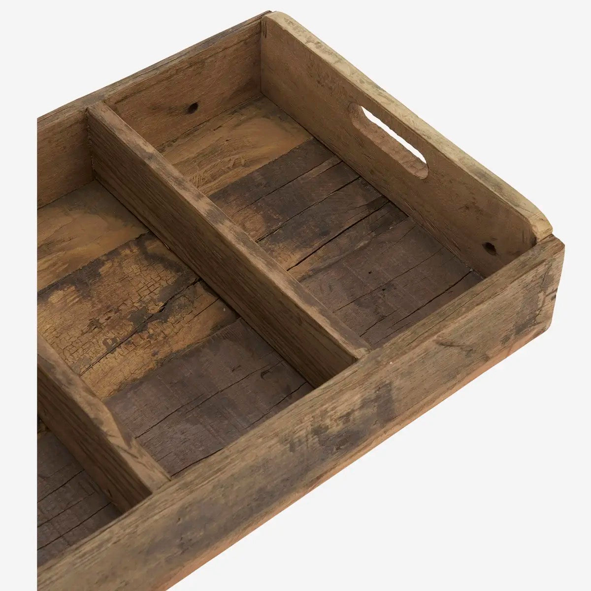 RECYCLED WOODEN TRAY W/ DIVIDERS