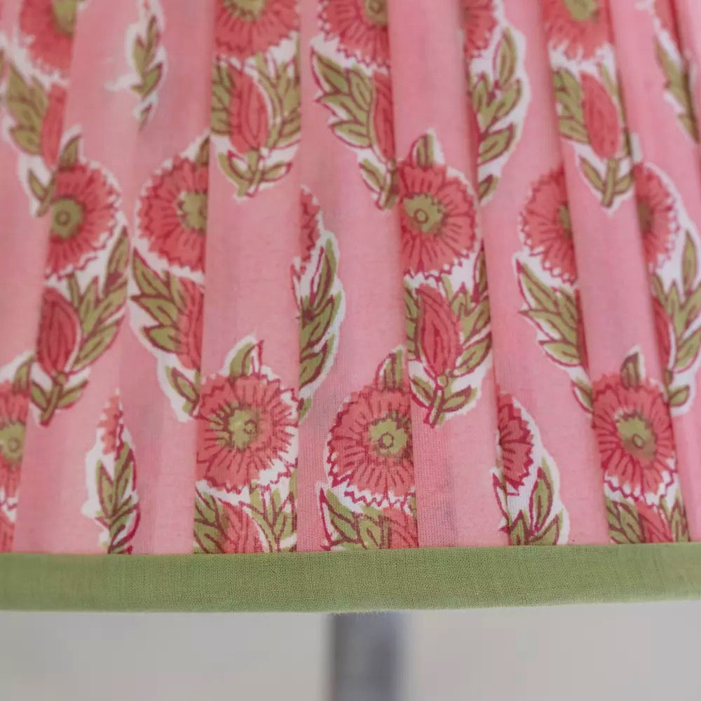 Lampshade Pleated Raspberry With Green Trim  - 2 Sizes