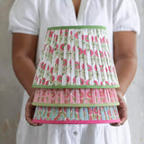 Lampshade Pleated Natural with Green Trim - 2 Sizes