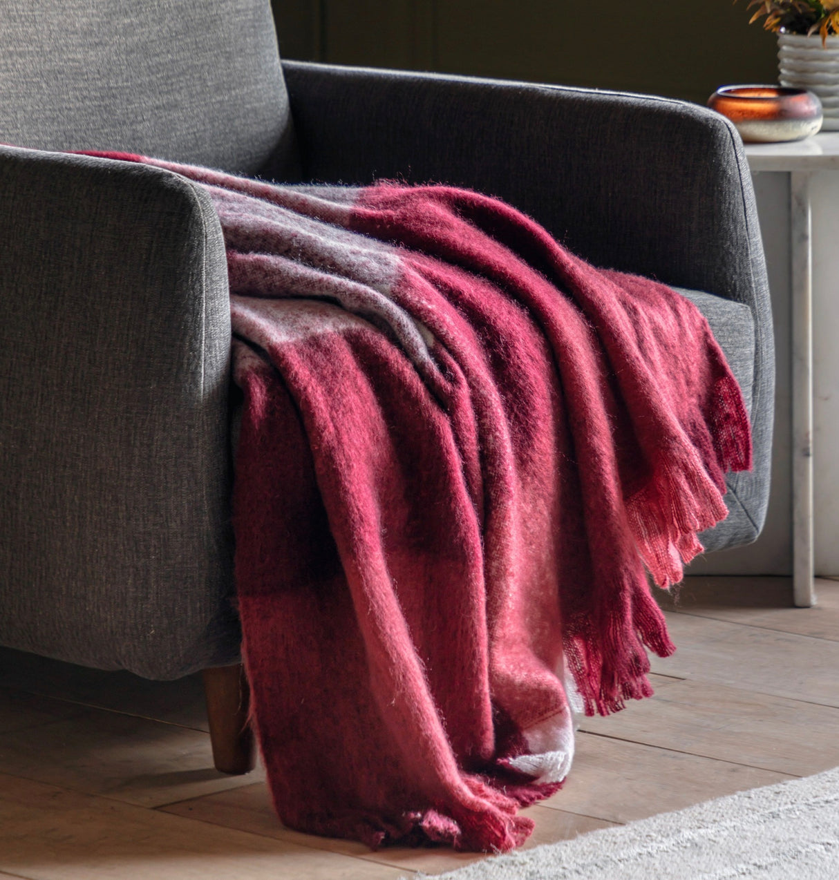 Check Faux Mohair Throw