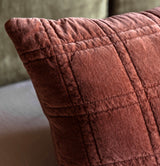 Cotton Velvet Quilted Cushion - Rust/Olive
