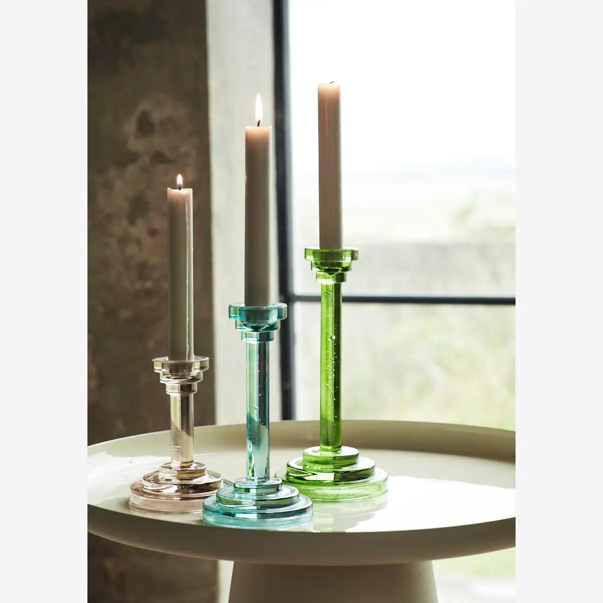 GLASS CANDLE HOLDERS S/3