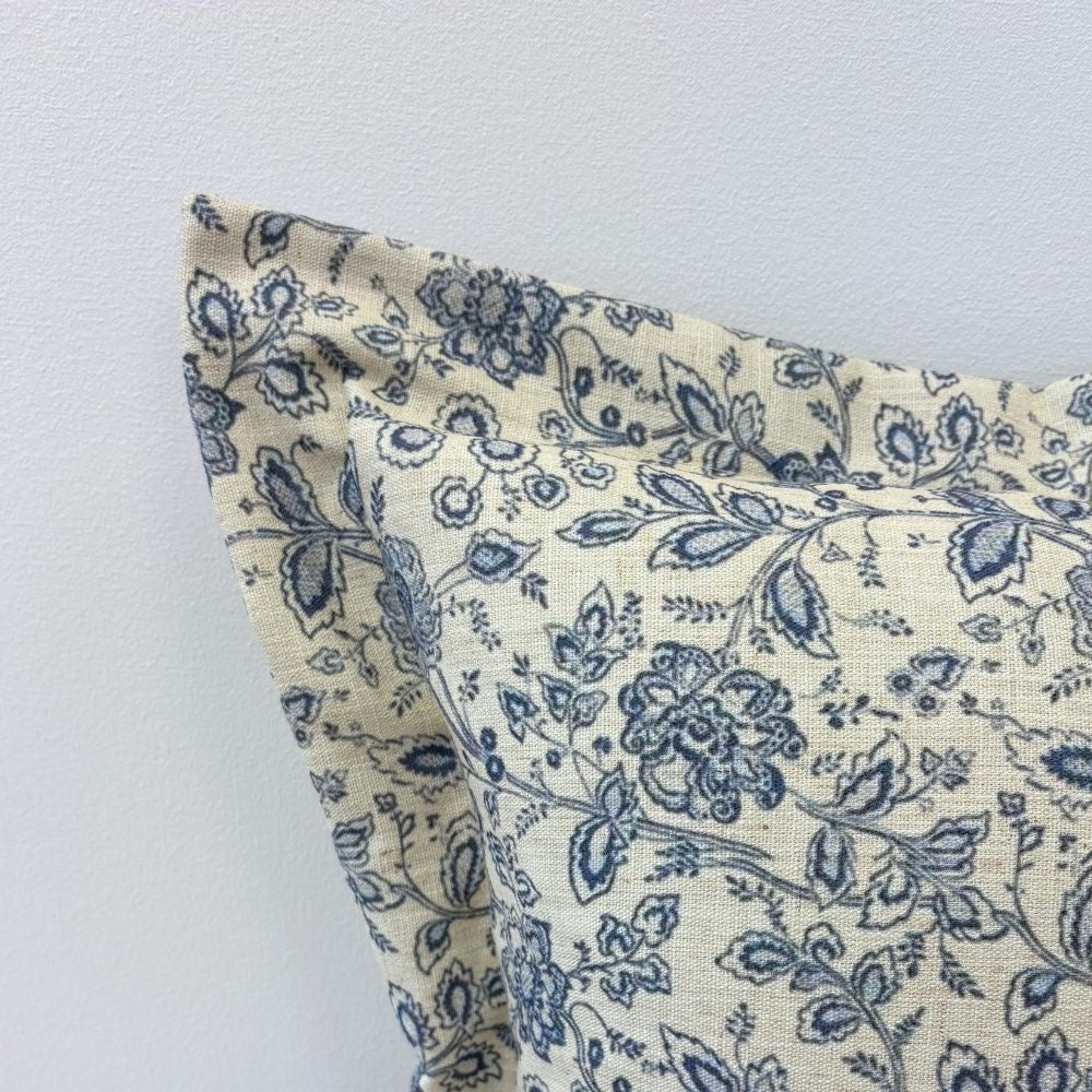 Aria Blue Floral Flanged Edge Cushion