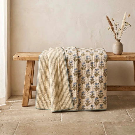 TAIKO KANTHA BEDSPREAD BLUE