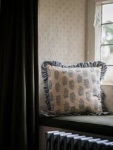 Blockprint Flower Cushion - Denim