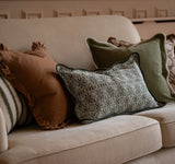 Chloe Olive Print Scalloped Edge Cushion - 2 Sizes