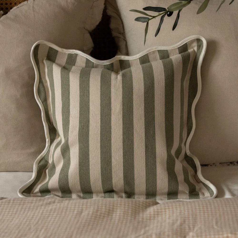 Chloe Sage Stripe Scalloped Edge Cushion 45cm