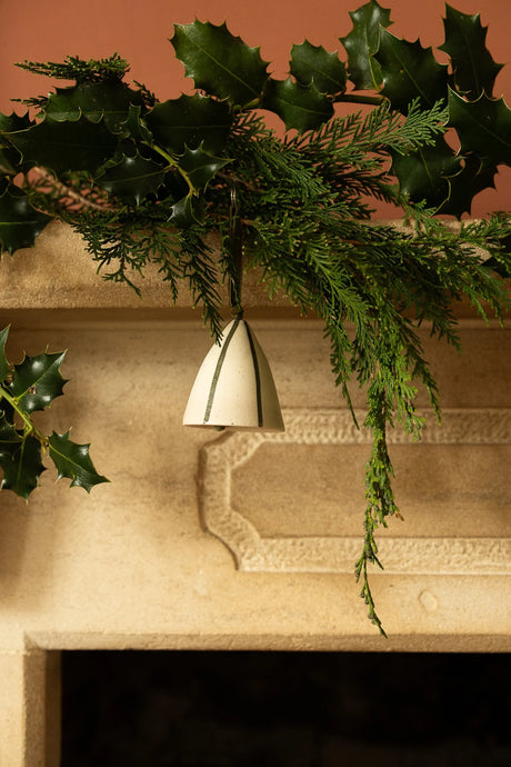 Striped Ceramic Hanging Bell - Berry or Moss