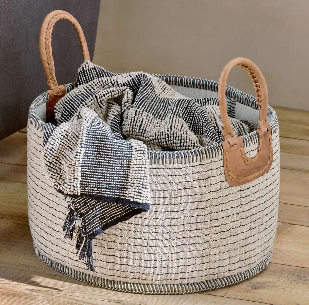 NKUKU - Anjuli Jute & Cotton Basket - Off White & Black