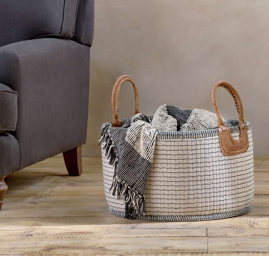 NKUKU - Anjuli Jute & Cotton Basket - Off White & Black