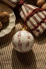 Hand-Painted Baubles with Velvet Ribbon - Berry/Green - Set of 3