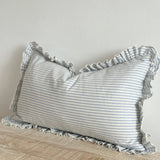 Darcy Ruffle Cotton Cushion 50x30cm – Pale Blue Stripe