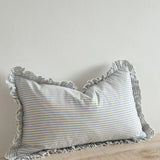 Darcy Ruffle Cotton Cushion 50x30cm – Pale Blue Stripe