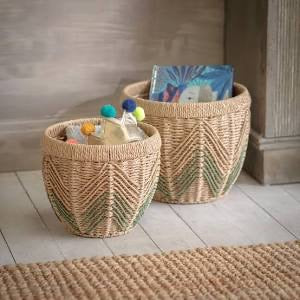 BROOKHAM SET OF 2 SAGE CHEVRON BASKETS