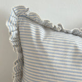 Darcy Ruffle Cotton Cushion 50x30cm – Pale Blue Stripe