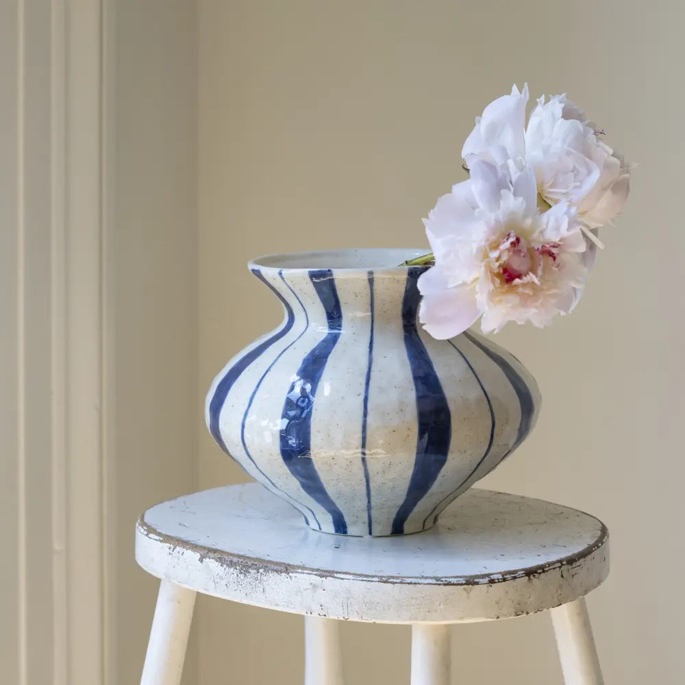 Fluted Neck Vase Blue Stripe