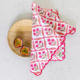 Scalloped Himalayan Wildflowers Pink Hand Block Print Napkin S/4
