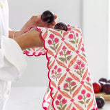 Scalloped Himalayan Wildflowers Pink Hand Block Print Napkin S/4