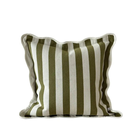 Chloe Olive Stripe Scalloped Edge Cushion - 2 sizes