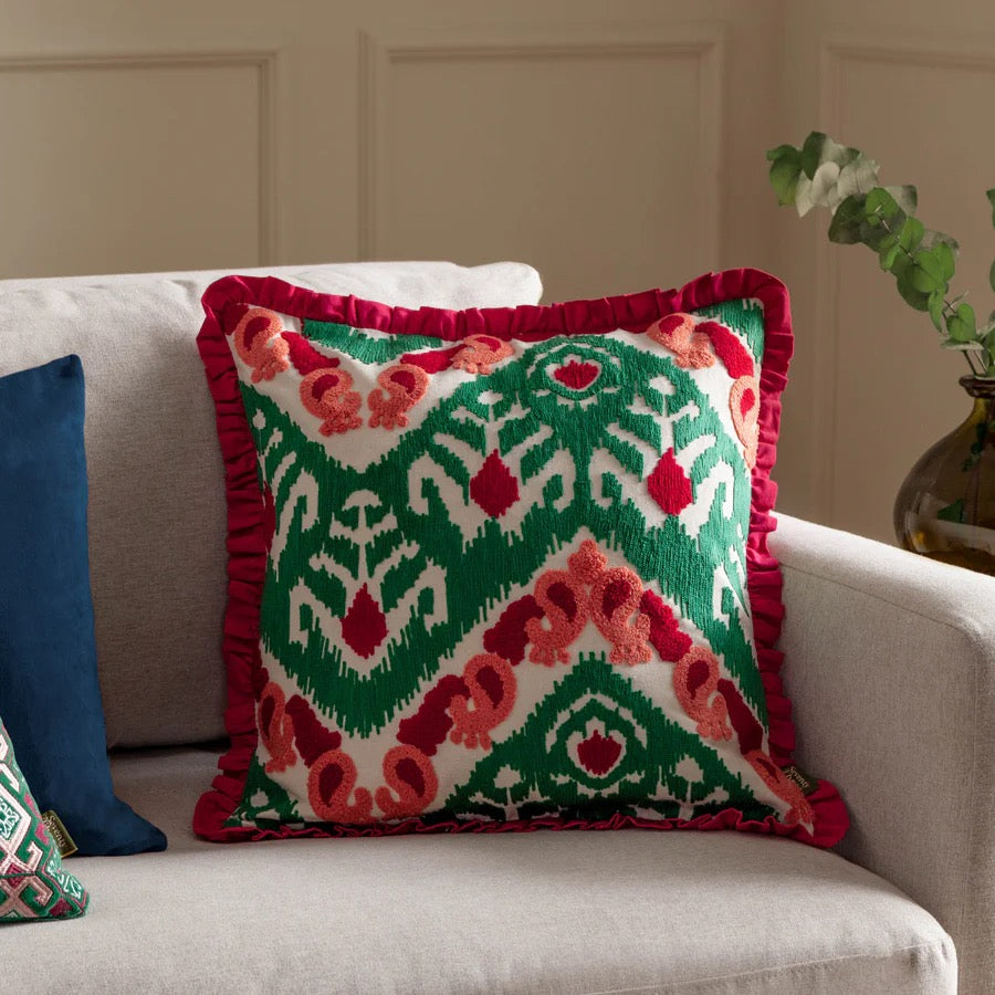 Henderson Embroided Cotton Cushion - 3 colour ways