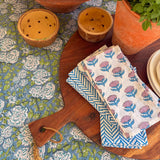 IN BLOOM BLUE hand block printed tablecloth - 2 sizes