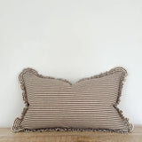 Darcy Ruffle Cotton Cushion 50x30cm – Dark Brown Stripe