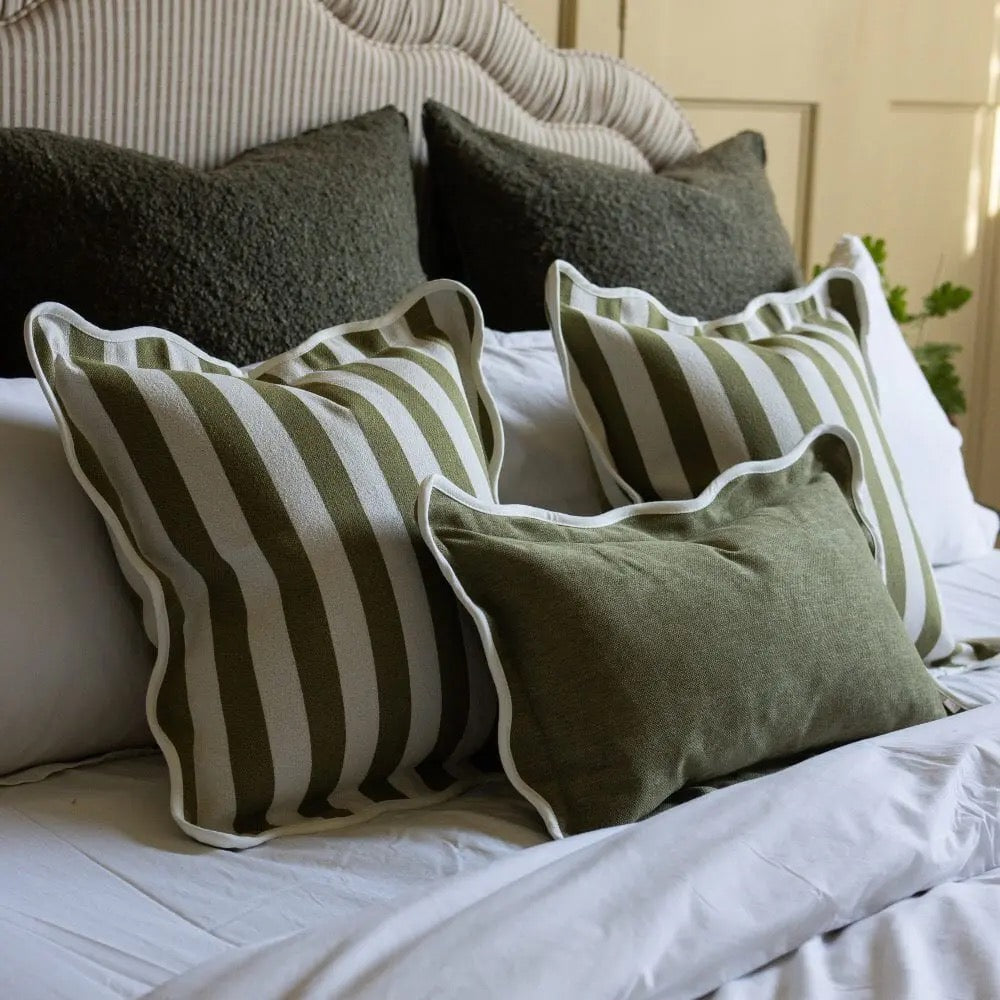Chloe Olive Stripe Scalloped Edge Cushion - 2 sizes