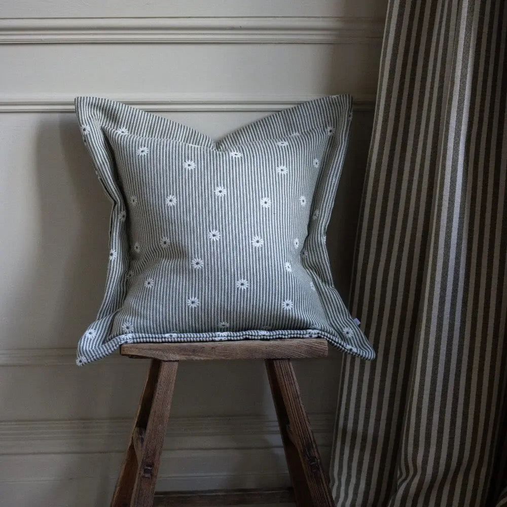 Daisy Sage and Cream Stripe Cushion 45cm