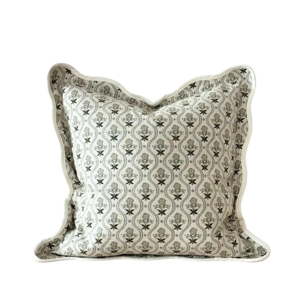 Chloe Sage Print Scalloped Edge Cushion