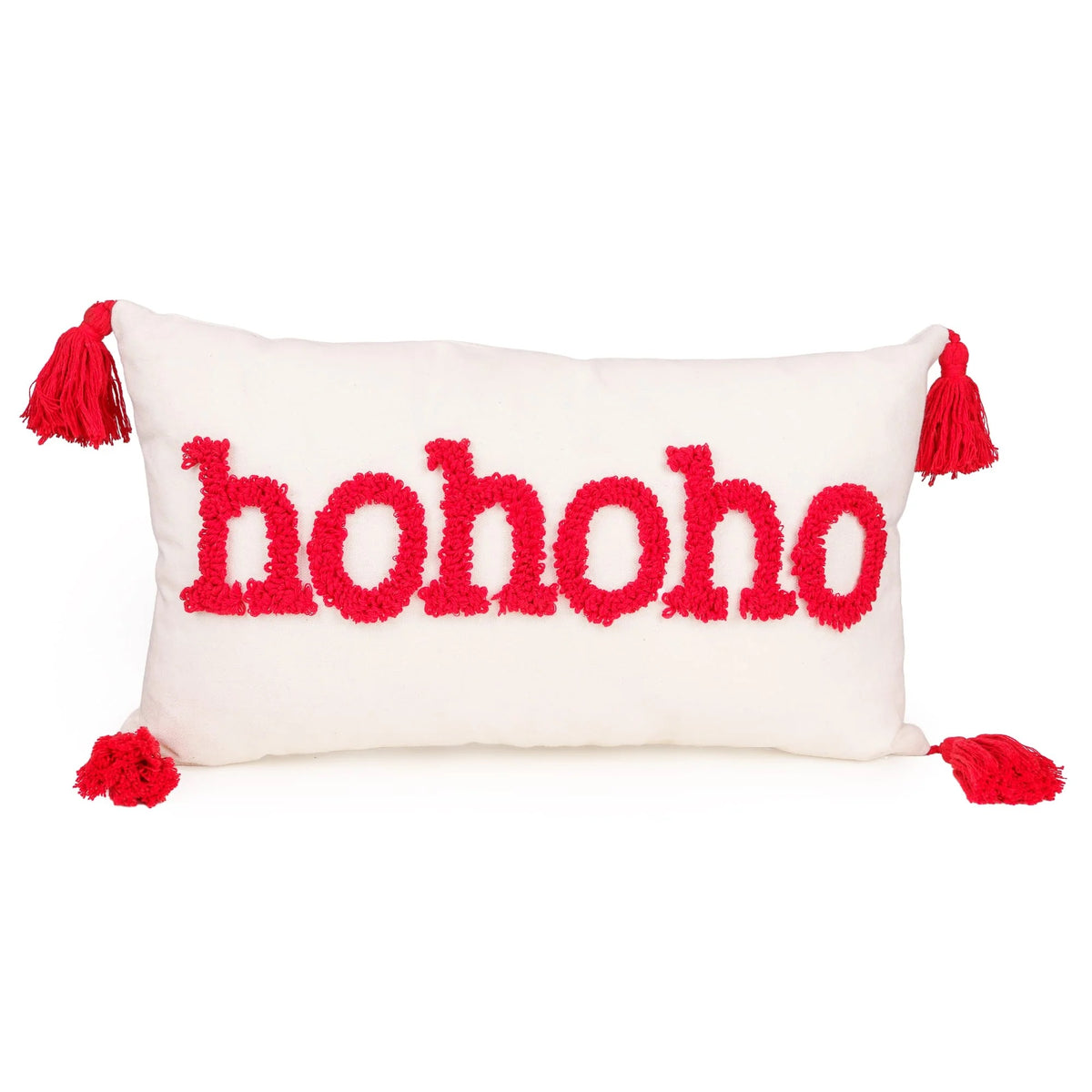 Bouclé Cushion with Embroidered Ho Ho Ho