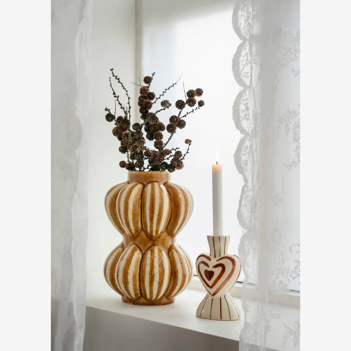HAND-PAINTED CANDLE HOLDER W/ HEART