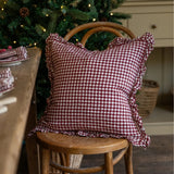 Hallie Burgundy Gingham Ruffle Cushion - 2 sizes