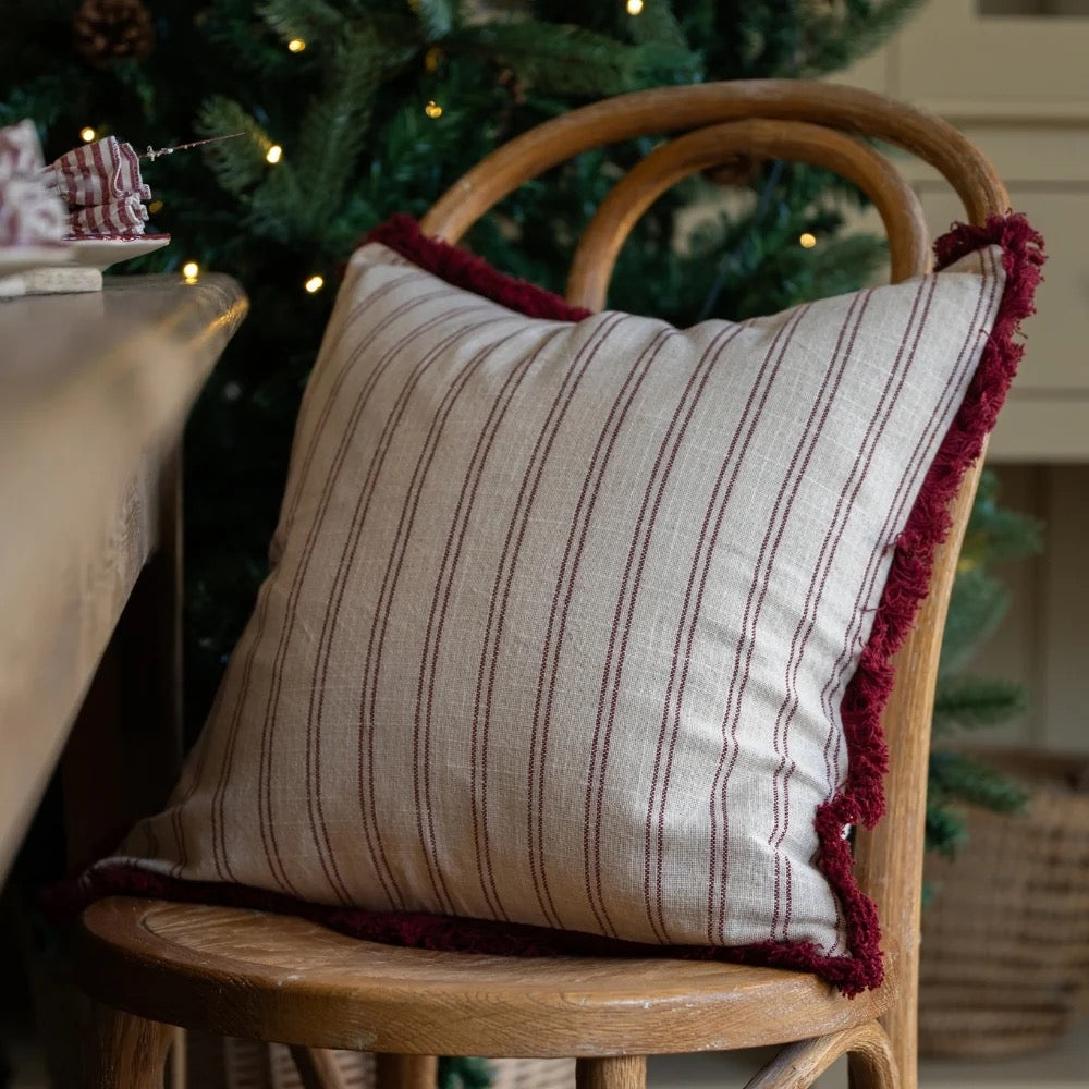 Sadie Burgundy Stripe Fringed Cushion 45cm