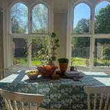 IN BLOOM BLUE hand block printed tablecloth - 2 sizes