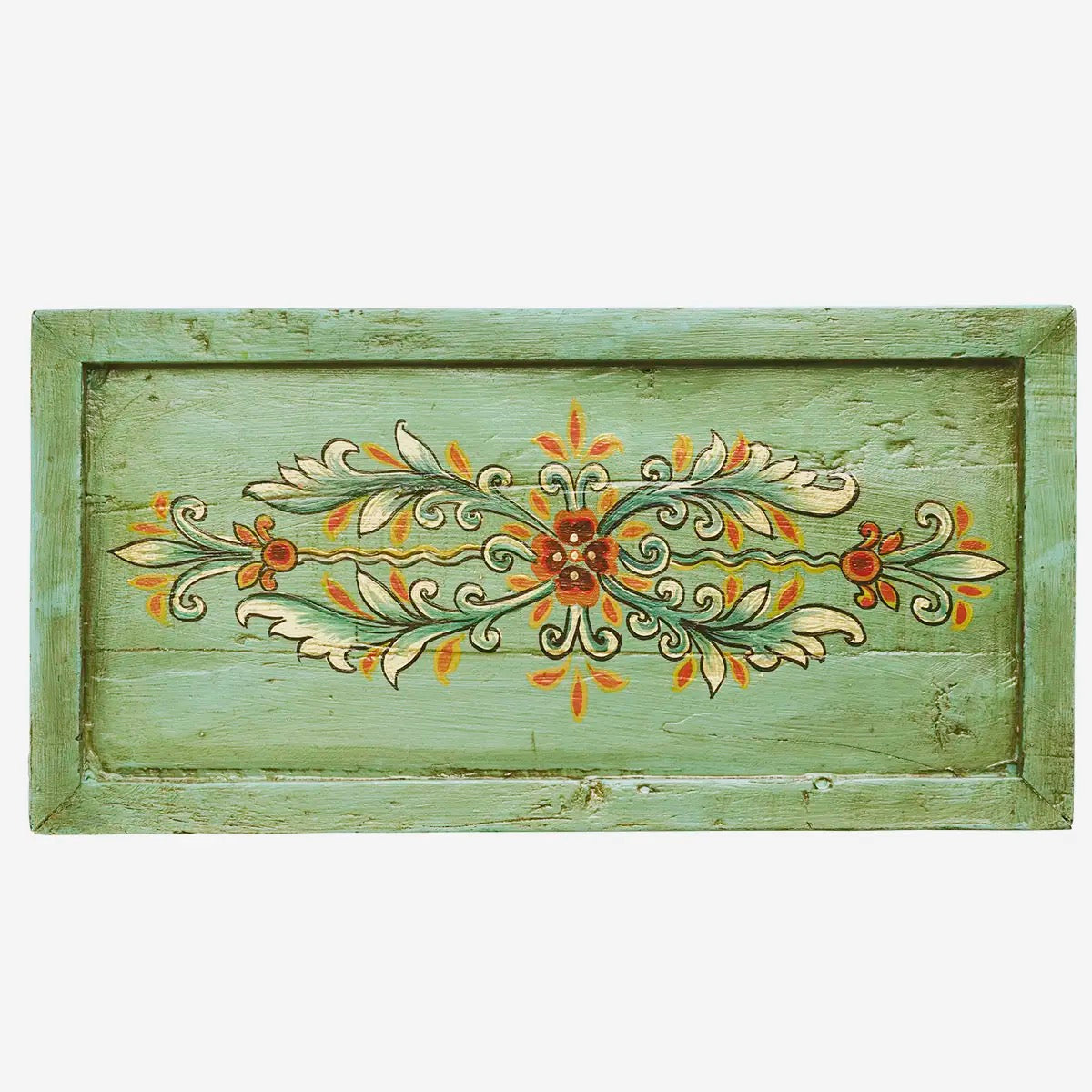 HAND PAINTED RECYCLED WOODEN TRAY - AQUA LARGE