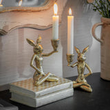 AVENING PAIR OF HARES CANDLE HOLDERS
