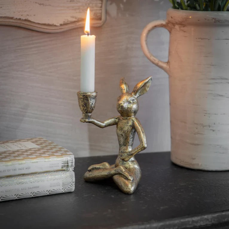 AVENING PAIR OF HARES CANDLE HOLDERS