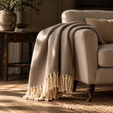 100% WOOL BEIGE THROW