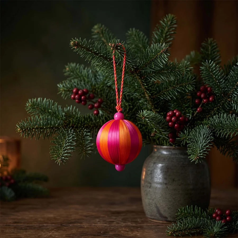 MED ORG/PNK STRIPY BAUBLE