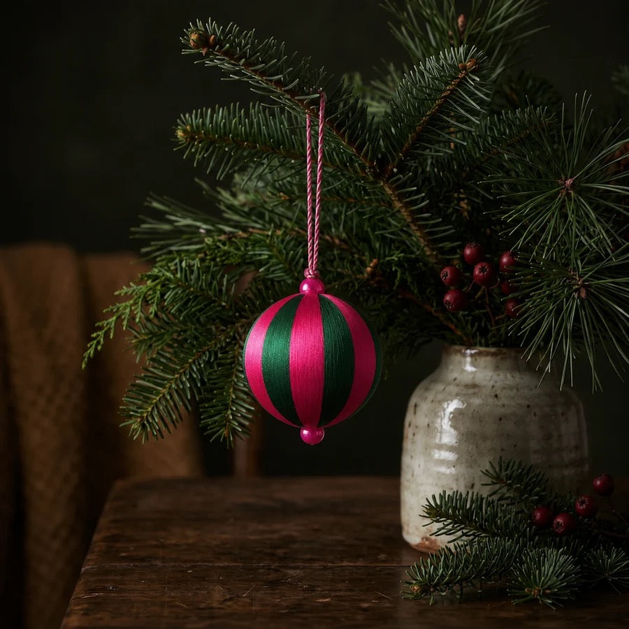 LRG GRN/PNK STRIPY BAUBLE