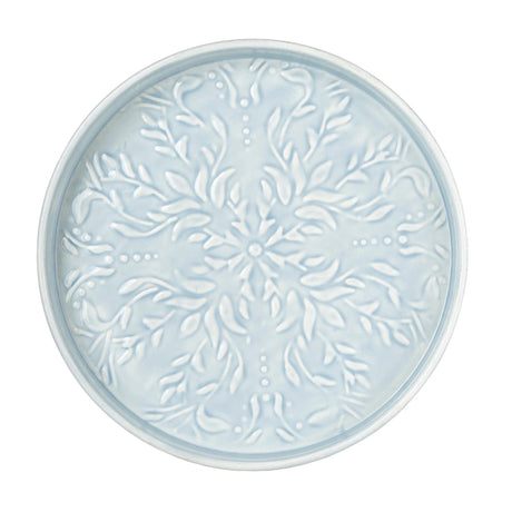 32cm Round Metal embossed enamel Tray - Pale Blue