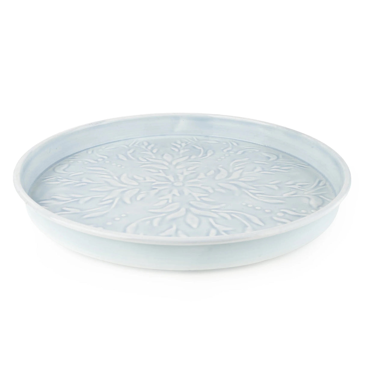32cm Round Metal embossed enamel Tray - Pale Blue