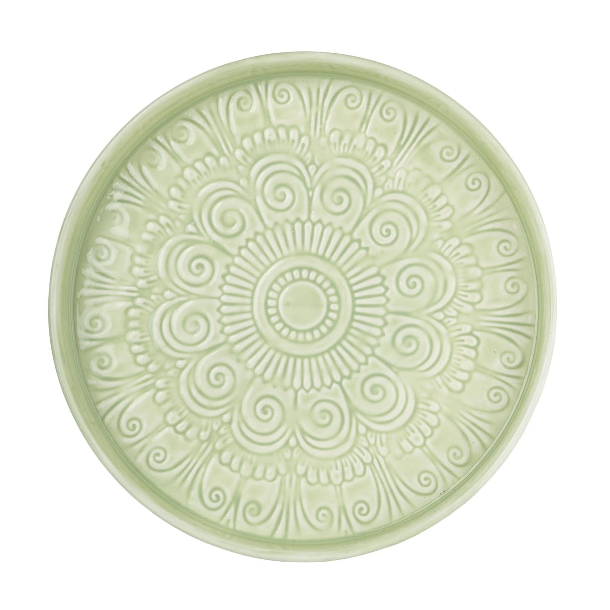 32cm Round Metal embossed enamel Tray - Pale Green
