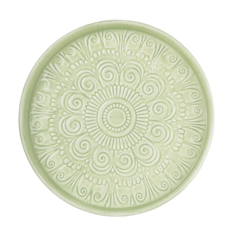 32cm Round Metal embossed enamel Tray - Pale Green