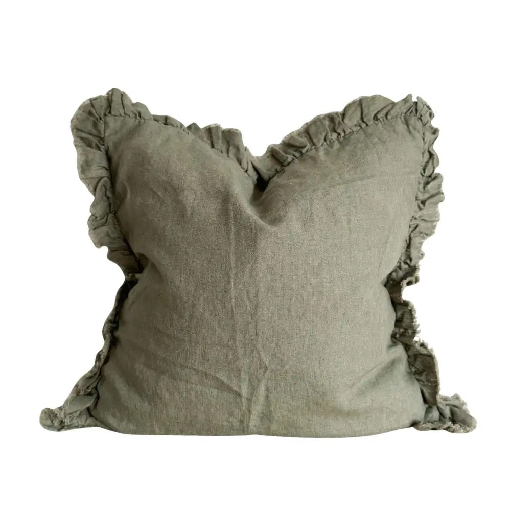 Hallie Khaki Green Ruffle Cushion