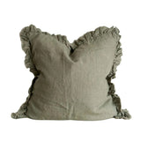 Hallie Khaki Green Ruffle Cushion