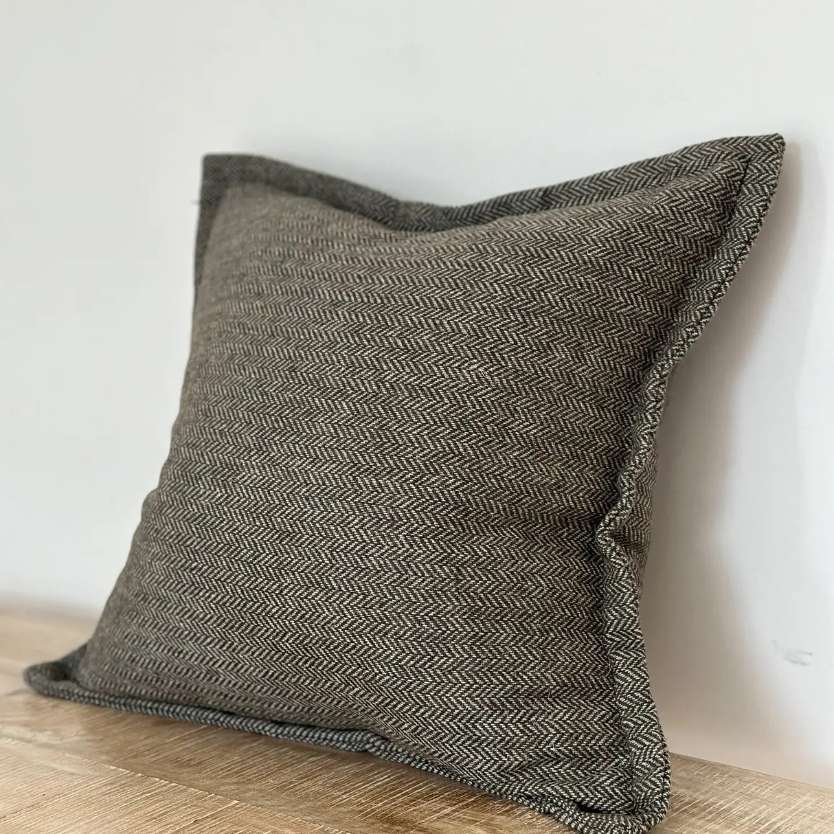 Tia Wool Cushion - Green Herringbone 53cm