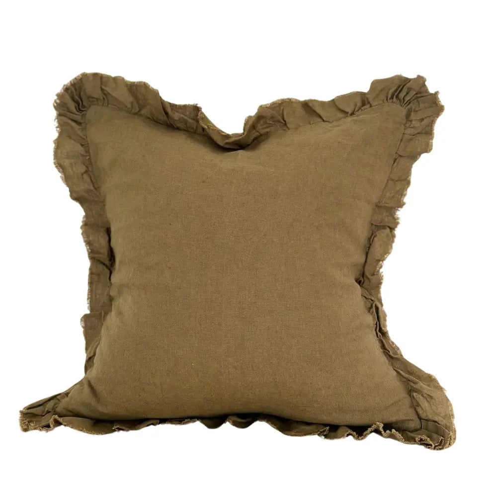 Hallie Olive Green Ruffle Cushion